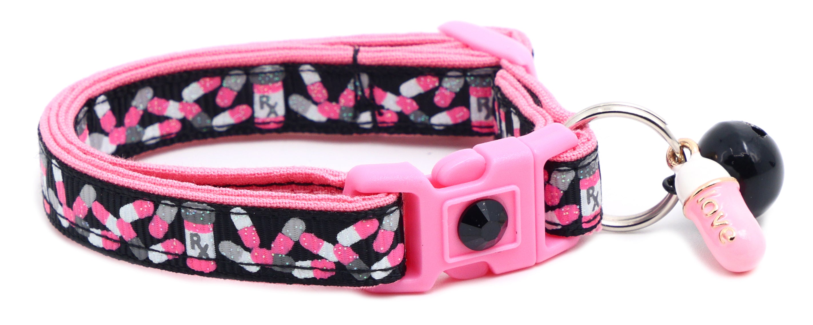 Handmade Pills Breakaway Cat Collar in reinforced cotton with adjustable sizes and breakaway clip for safety.